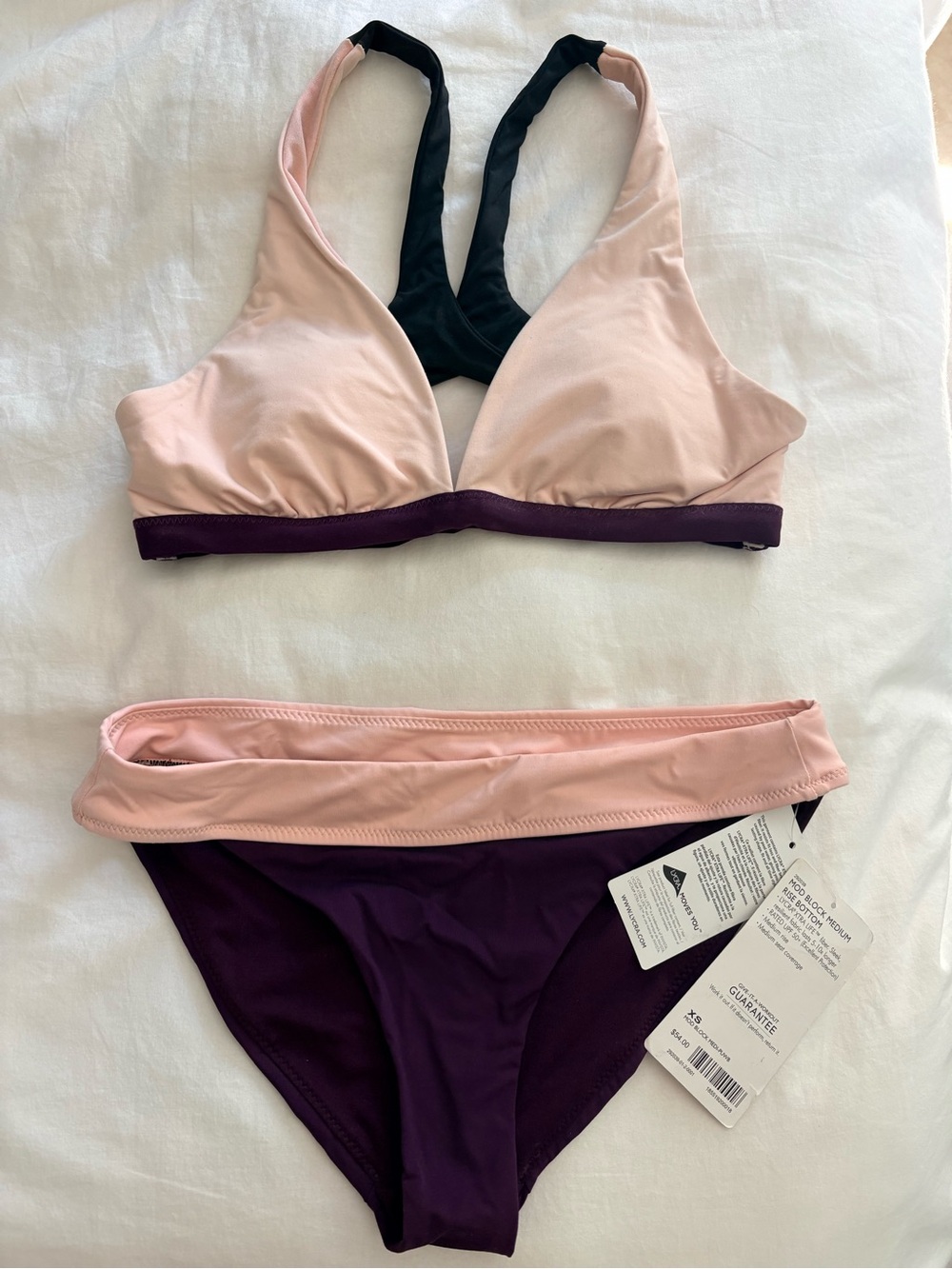 Athleta Two-Tone Pink, Purple & Black Bikini Set